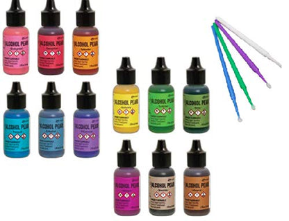 Ranger Tim Holtz Alcohol Pearls Bundle 12 Bottles Plus Blending Tools (Complete 12 Set) - color: Complete 12 Set