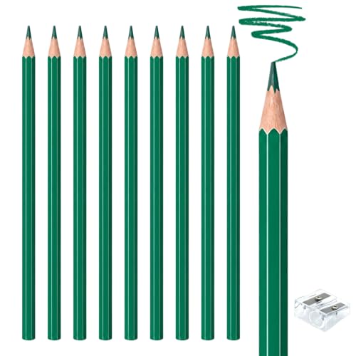 10 PCS Green Colored Pencils, Pre-sharpened Professional Wooden Art Pencils Set for Artists Painting | Premium Drawing Sketching Supplies - color: Green