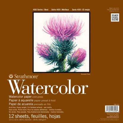 Strathmore Watercolor Paper Pad 12"X12"-12 Sheets -298112 (Pack of 12) - size: 12 x 12 inches (Pack of 12), style: Tape Binding