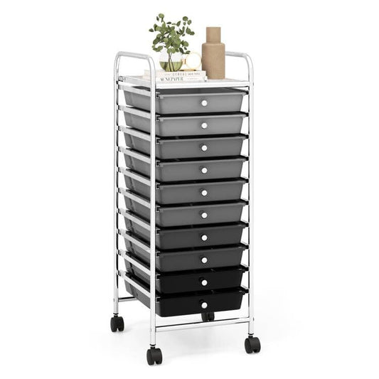 RELAX4LIFE Craft Organizers and Storage Cart - Rolling Cart with 10 Drawers, Lockable Casters for Tools, Trolley Cart with Wheels, Utility Cart for School, Home Office, Craft Cart (Gradient Black) - color: Gradient Black, size: 34''H