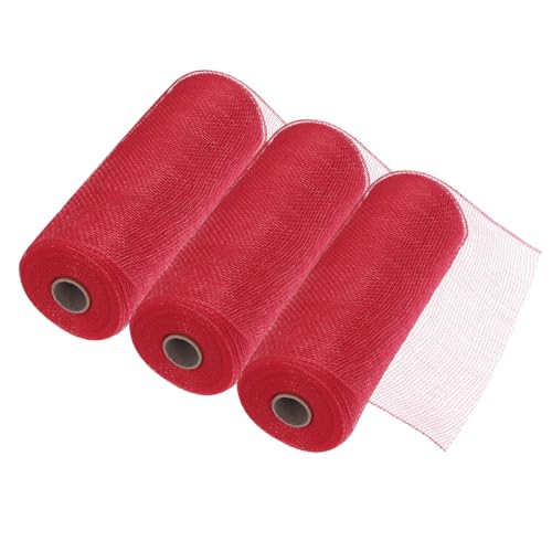 MECCANIXITY 3pcs 10 Inch Poly Burlap Mesh for Wreath, Decorative Mesh Fabric Ribbon 10 Yard for Fall Easter Christmas Flower Bow, Red - color: Red