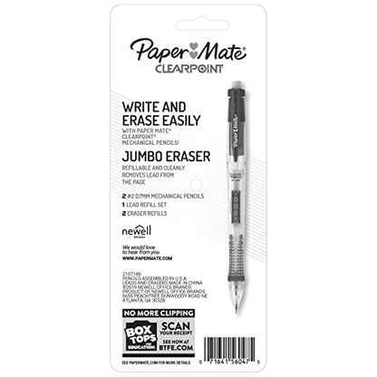 Paper Mate Clearpoint Mechanical Pencils, 0.7mm HB #2 Pencil Lead, Includes 2 Pencils, 1 Lead Refill, 2 Erasers - Back to School, Study Supplies, College, Note-Taking