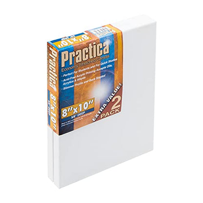 Practica Economy Stretched Cotton Canvas - Acid-Free Acrylic Primed Canvas for Acrylics, Pastels, Graphite, & More! - [2-Pack - 8x10] - size: 8x10"
