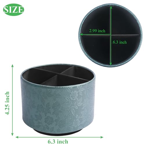 Round Leather Art Supply Organizer,Remote Control Holder,360 Degree Spinning,Multi-Functional Pencil Holder,4 Compartments Desktop Stationary Organizer(1-Liuli Green) - color: 1-Liuli Green