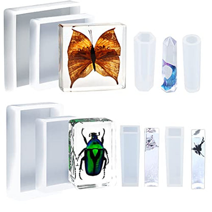 Resin Molds Silicone Kit, Square Pendant Molds for Resin, Insect Specimen | 8PCS,for Resin Jewelry