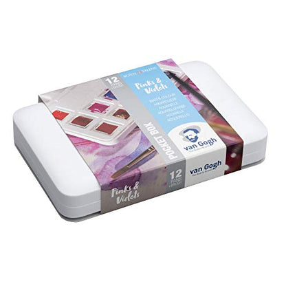 Van Gogh Watercolor Paint Set, Plastic Pocketbox, 12-Half Pan Pinks & Violets Selection - color: 12 Pinks & Violets (Plastic Pocketbox), style: Half Pan