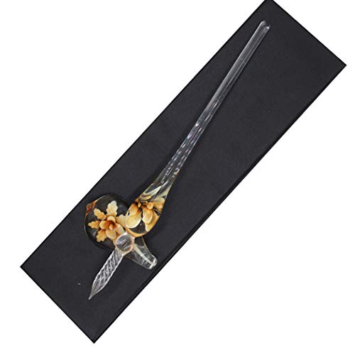 Crystal Glass Intarsia Dip Pen Fountain Pen Kit Vintage Calligraphy Signatures Pen, Yellow - color: Yellow