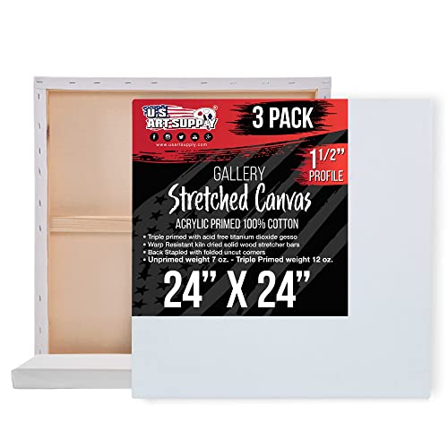 U.S. Art Supply 24"x24" Stretched Canvas for Painting, Gallery Depth 3-Pack - size: 24" x 24"