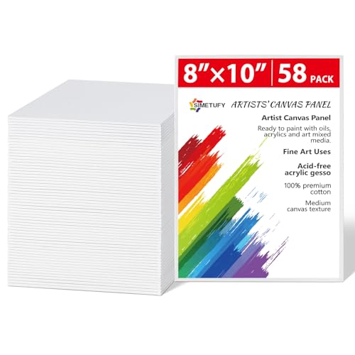 Simetufy 58 Pack 8x10 Inch Canvas Boards for Painting, Bulk Blank Canvas Panels Gesso Primed Acid-Free 100% Cotton for Acrylics Oil Watercolor Tempera Paints - size: 8"x10"- 58 pack