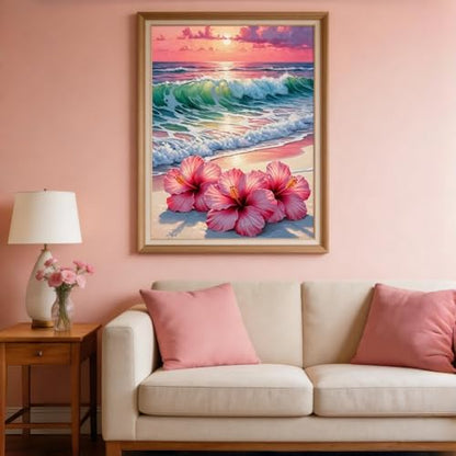 BYGFHLYW Beach Flower Paint by Numbers Kit for Adults Beginners 12x16In - color: PB469-1