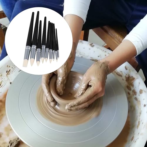 BQLZR Clay Coloring Drawing Tool Set - 9pcs, Black Wood Shank, Silicone Tips, Clay Shapers, Pottery Painting Tools