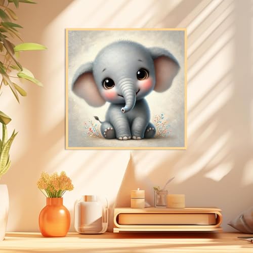 Mowana Elephant Paint by Numbers Kit for Kids Framed, Easy Paint by Number Kits for Adults Beginners with Easel DIY Acrylic Oil Painting Kits for Relaxing, Home Wall Decor and Gift 7.8x7.8inches - color: Baby Elephant