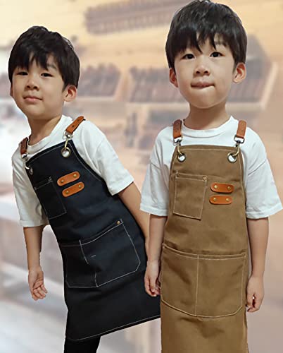 Kids Apron for Girls and Boys Heavy Duty Apron with Pockets and Adjustable Cross back Strap - color: Green