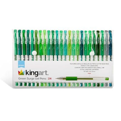 KINGART 400-24G Comfort Grip Gel Pens, Set of 24 Unique Green Tone Colors - color: Green Tone