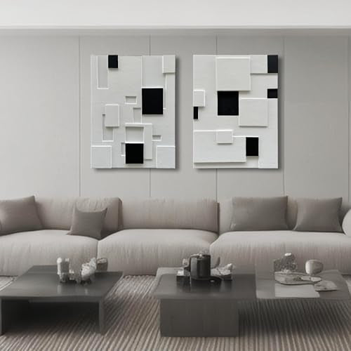 Art Hand-Painted Modern Minimalist Black and White Abstract Art Oil Painting Canvas Wall Deco Art Painting 40x28 inches - color: Yi104