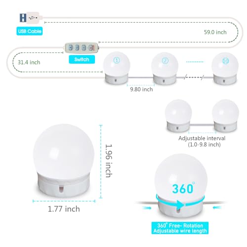 LED Vanity Lights for Mirror Makeup Lighting,Hollywood Style - color: White