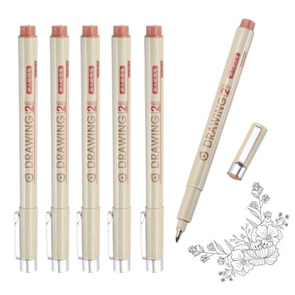 MECCANIXITY 2 Fineliner Ink Pens, 6Pcs 2.0mm Brown Micro Pens with Waterproof Archival Ink for Watercolor Sketching Cartoon Technical Drawing - style: 2#