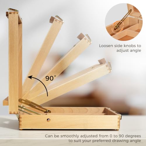 Wooden Tabletop Easel, Adjustable Sketch Box Easel with Storage Compartment | Adjustable Angle Design, Fits A4, A3 Sketch Boards,Portable Art Easel Painting for Classrooms, Studios and Outdoor Sketching