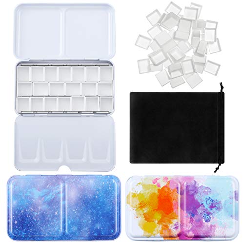 Zonon 53 Pieces Empty Watercolor Paint Palette Metal Watercolor Tin Box Palette Half Tray Pans Set Paint Case with Lid Storage Bag for Kids Air Acrylic Oil Painting Art Supplies(Starry Sky Color)