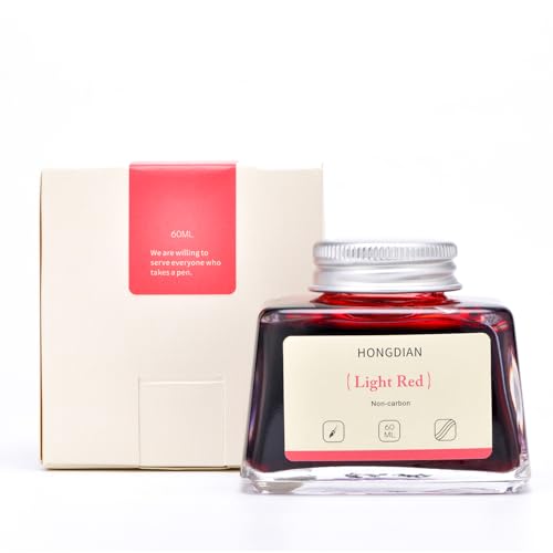 Hongdian Fountain Pen Bottled Ink Light Red Color, 60ml Non Carbon Inkwell Bottle, Artist Calligraphy Ink - color: Light Red