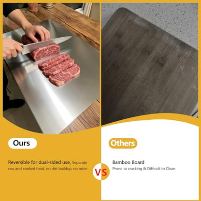 Extra Large 304 Stainless Steel Cutting Board with Lip, Metal Pastry Kneading Mat for Baking,Chopping Board for Kitchen, Countertop Protector for Meat, Veggies,Fruits Non Toxic (19.6"×23.6"(50×60cm)) - size: 23.6"L x 19.6"W