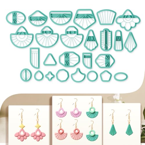 26pcs Tassel Earring Polymer Clay Cutters Set Fringe Clay Tools for Jewelry Making DIY Polymer Clay Cutter - color: Tassel Shape