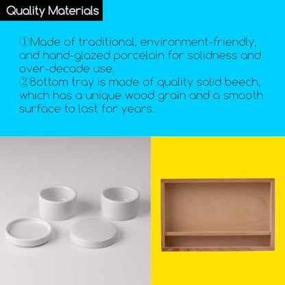 MEEDEN 2 Pack Porcelain Palette Cup: Deep Well Oil Paint Dipper | Ceramic Palette with Lid, Oil Painting Cup, Artists Paint Water Cup, Brush Wash Bowl with Beech Wood Tray - size: Not Available | 2 Wells