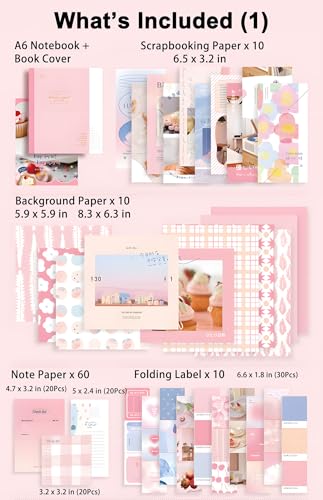 JOYCHOIC 348 Pcs Pink Scrapbook Supplies Kit, Dessert Junk Journal, Scrapbooking and Journaling Materials, Large Aesthetic Collection for Women, Stationery Arts Craft, Adults Daily - color: Dessert