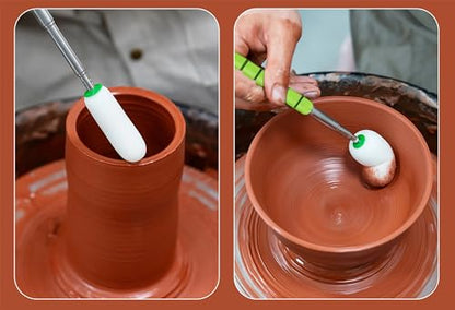 42" Sponge on a Stick for Pottery, 6 Detachable Sponge Heads, Telescoping Ceramic Tool for Removing Water & Shaping Tall/Narrow Vessels, Green Artist Pottery Tool (2 Stick) - color: 2 Green