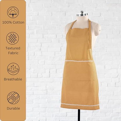 FINGERCRAFT Apron, Dual Pocket, Adjustable Tie, Multipurpose Washable Bib Apron for Home, Kitchen, Chef and Professionals - color: Brown