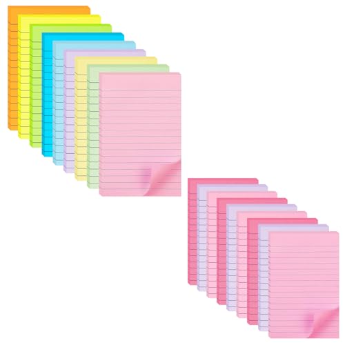 9 Pack Pastel Lined Sticky Notes 4X6 in Post and 9 Pack Pink Themed Colors Lined Sticky Notes with Lines 4X6 in Post
