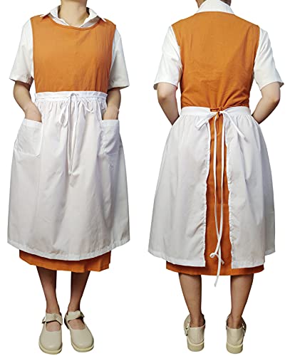 Unisex Chef Aprons White Retro Cotton Maid Short 2 Pockets Waist Waiter Waitress Half Apron - color: Cotton White
