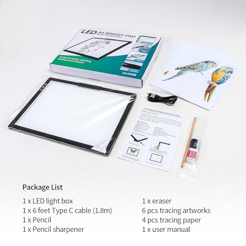 Zocelight Rechargeable A4 Light Box,led Light pad with Built-in Stand & Clip,6 Levels of Brightness Light Box for tracing,Diamond Painting.Light Table for Artists,Drawing,Sketching,Animation,X-ray