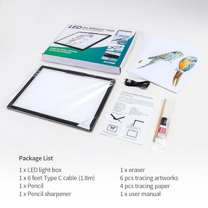 Zocelight Rechargeable A4 Light Box,led Light pad with Built-in Stand & Clip,6 Levels of Brightness Light Box for tracing,Diamond Painting.Light Table for Artists,Drawing,Sketching,Animation,X-ray