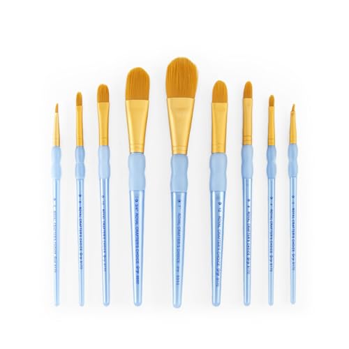 Royal and Langnickel Crafter's Choice Filbert and Wash Taklon Variety Brush Set - Gold (Pack of 9)