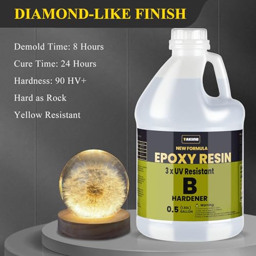 TAKIMO 1 Gal 3X UV Resistant Crystal Clear Epoxy Resin Kit, 1:1 High Gloss | Non-Yellowing Formula, Bubble-Free, Self-Leveling, Art, Crafts, Jewelry, Casting, Coating and Tabletop Projects - size: 1 Gallon