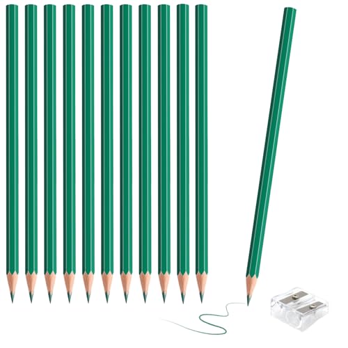 12 PCS Green Colored Pencils, Pre-sharpened Professional Wooden Art Pencils Set for Artists Painting | Premium Drawing Sketching Supplies (Green) - color: green