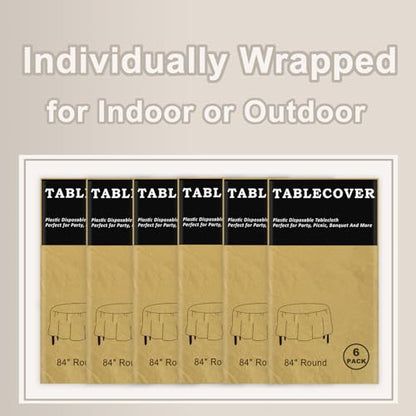 D&Z 6 Pack Gold Disposable Plastic Tablecloth, 84" Round Table Cover - color: Gold, size: 6 Pack 84" Round