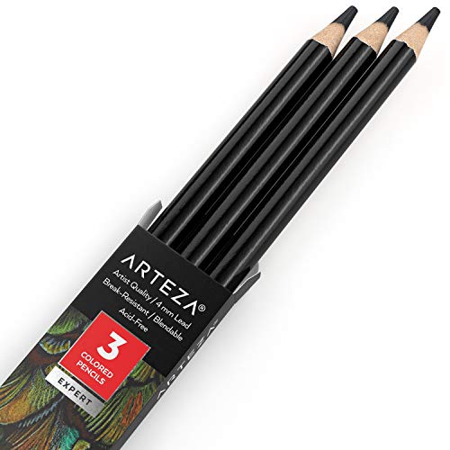 Arteza Colored Pencils, Pack of 3, A015 Charcoal Grey, Soft Wax-Based Cores, Ideal for Drawing, Sketching, Shading & Coloring - color: A015 Charcoal Gray