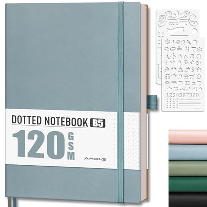 AHGXG Dotted Journal, 120 GSM Paper, 96 Pages, B5 (7.6'' X 10'') - color: Gray Blue, style: B5-Dotted-120G