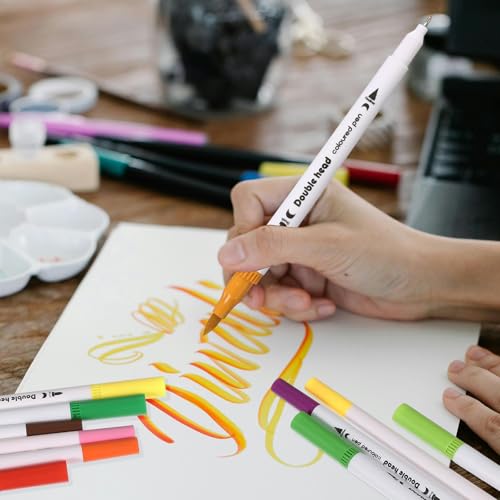 PATIKIL 6Pack Dual Brush Markers, Light Brown Watercolor Fine and Brush Tips Pens Colored Marker Calligraphy Coloring Art Supplies Set for Coloring Book Illustration Sketching Journaling - color: Light Brown
