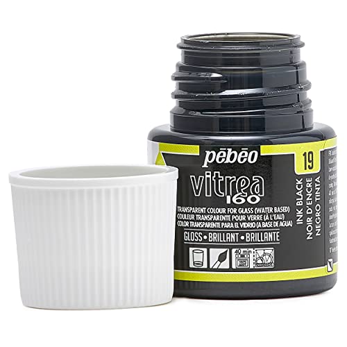Pebeo Vitrea 160, Glossy Glass Paint, 45 ml Bottle - Ink Black - color: Ink Black
