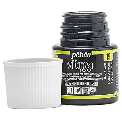 Pebeo Vitrea 160, Glossy Glass Paint, 45 ml Bottle - Ink Black - color: Ink Black