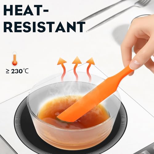3pcs Silicone Jar Spatulas 10in Long Skinny Heat-Resistant, Narrow Spatula Set for Scraping Peanut Butter, Sourdough, Jam in Small Containers, Blenders & Baking (Black & Red & Orange) - color: Black & Red & Orange