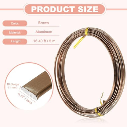 uxcell 18 Gauge Flat Aluminum Wire, 16.40 ft 3mm Wide Aluminum Crafts Wire for Flower Bonsai Crafts Carving DIY Bezel Sculpting Gem Metal Wrap, Brown - color: Brown, size: 3mm