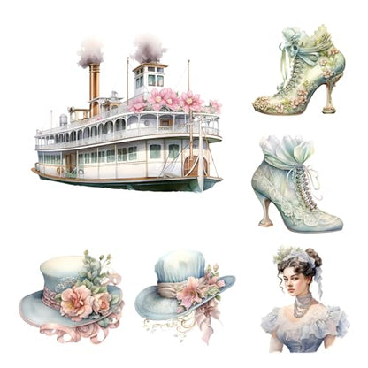 XERE 114 Pcs Pastel Victorian Era Scrapbook Stickers Set, Aesthetic Sticker for Scrapbooking and Journaling, Junk Journal Supplies, Bullet Journals Materials, Planner Arts Craft Collage Supplies - color: Pastel