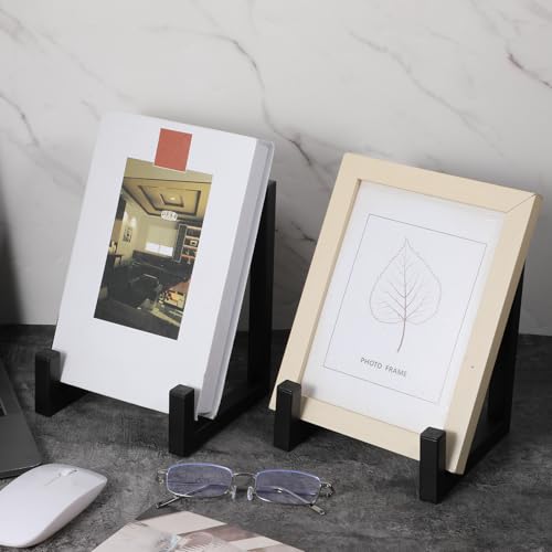 2 Pack Large Plate Stands for Display – 8 Inch Black Metal Easel Stands for Picture Frames, Books, Platters, Photos & Artwork – Industrial-Style Tabletop Display Holder (Iron, 6” x 5.7” x 8”)