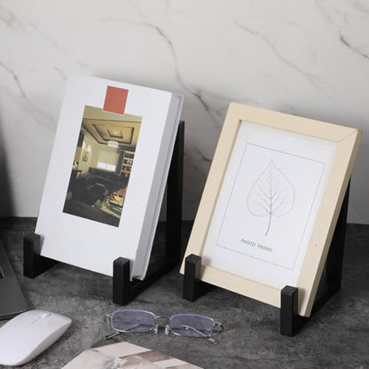 2 Pack Large Plate Stands for Display – 8 Inch Black Metal Easel Stands for Picture Frames, Books, Platters, Photos & Artwork – Industrial-Style Tabletop Display Holder (Iron, 6” x 5.7” x 8”)