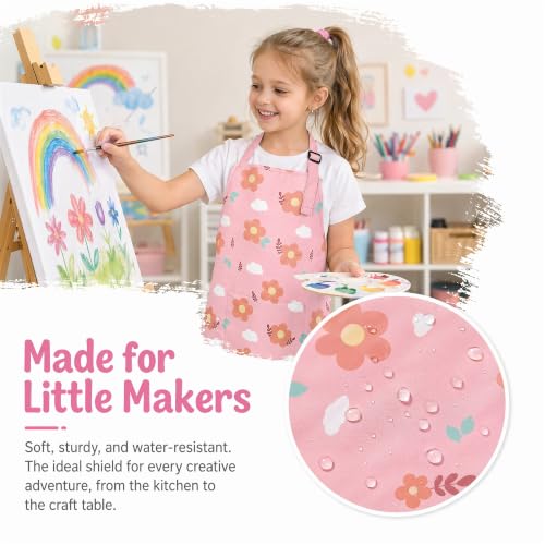 Kids Apron for Cooking, Toddler Apron with Pocket, Girls Boys Apron - color: Pink, size: Medium