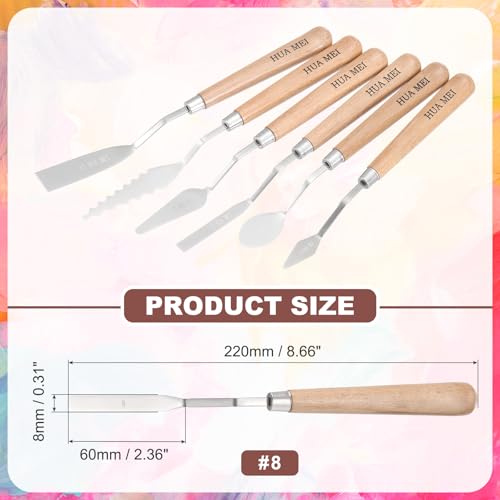 MECCANIXITY HM#8 Palette Knives 8mm Width Stainless Steel Spatula Painting Pallet Knife with Wood Handle for Oil Painting Acrylic Canvas Mixing Spreading - style: HM#8 + 8mm